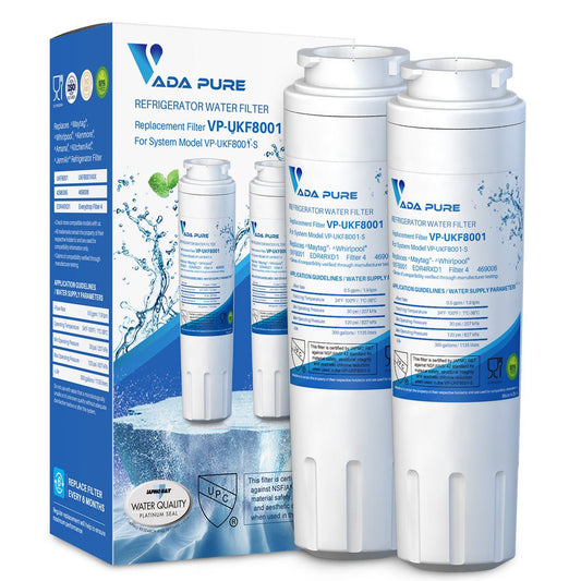 Vada Pure - Replacement Refrigerator Water Filter for EDR4RXD1, UKF8001P, UKF8001AXX-750, Whirlpool 4396395, 469006, PUR, Puriclean II, 46-9006 - Pack of 2 Water Filter Vada Pure