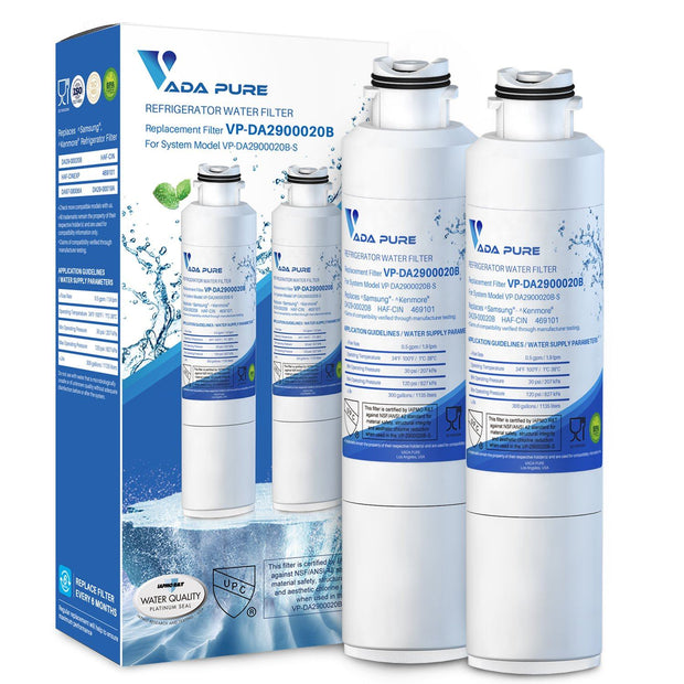 Vada Pure - DA29-00020B Replacement Refrigerator Water Filter for Samsung, DA29-00020B-1, Advanced Metal and Chlorine Filtration, Eliminates Odors, Improves Taste - Pack of 2 Water Filter Vada Pure 