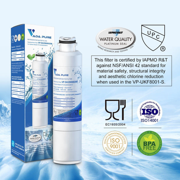 Vada Pure - DA29-00020B Replacement Refrigerator Water Filter for Samsung, DA29-00020B-1, Advanced Metal and Chlorine Filtration, Eliminates Odors, Improves Taste - Pack of 3 Water Filter Vada Pure 